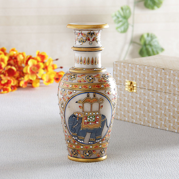 Beautiful Meena & Kundan Work Marble Vase decor