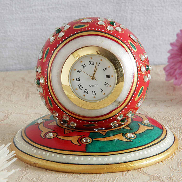 Meenakari Round In Round Marble Table Clock