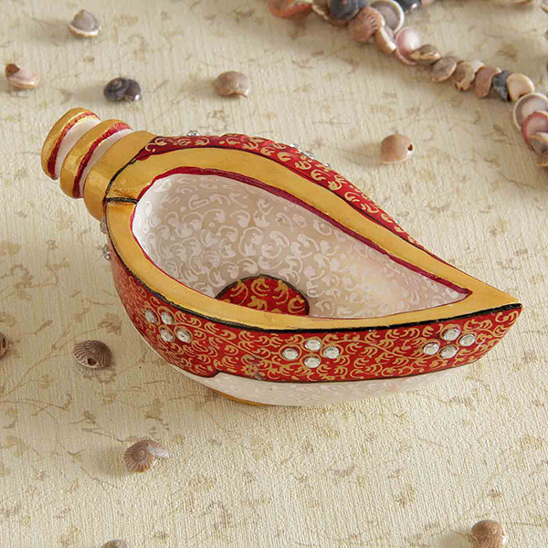 Shell Shape Red Utility Marble Vase with Meenakari