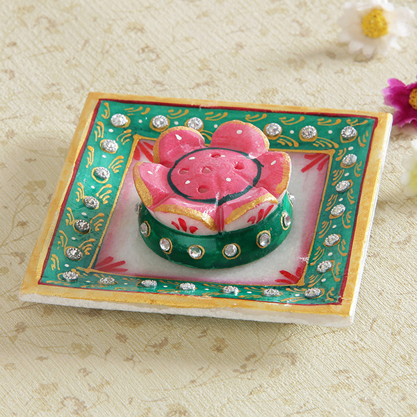 Incense Stick Stand Kundan Meena Work Marble Tray