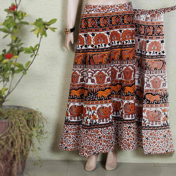 Brown & Black Rajasthani Print Long Skirt