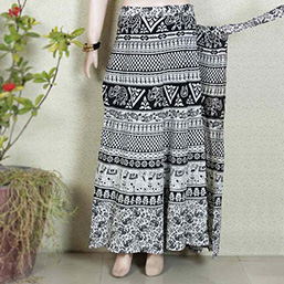 Black & White Ethnic Design Long Warparound Skirt