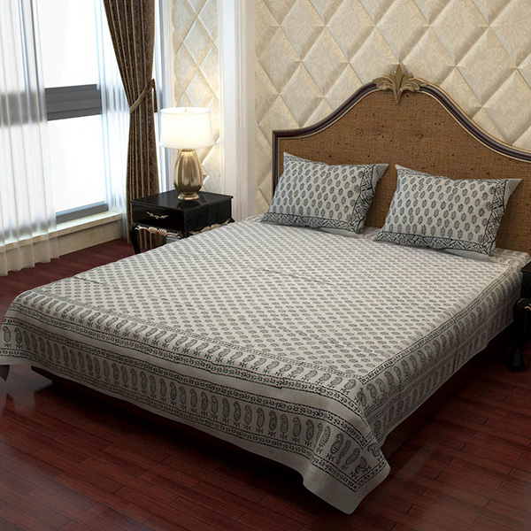 Designer Ethnic Print Cotton Bed Sheet w/ Pillow Covers