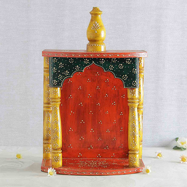Handcrafted Small Wooden Wall Hanging Puja Mandir for Home