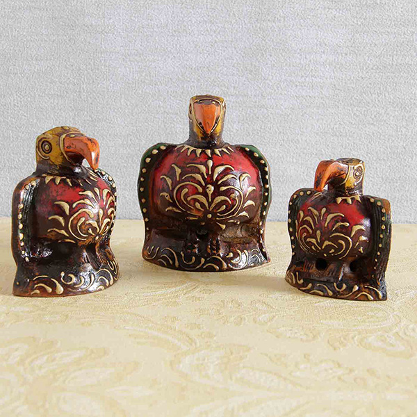 Set Of 3 Multicolored Embossed Painted Wooden Eagles