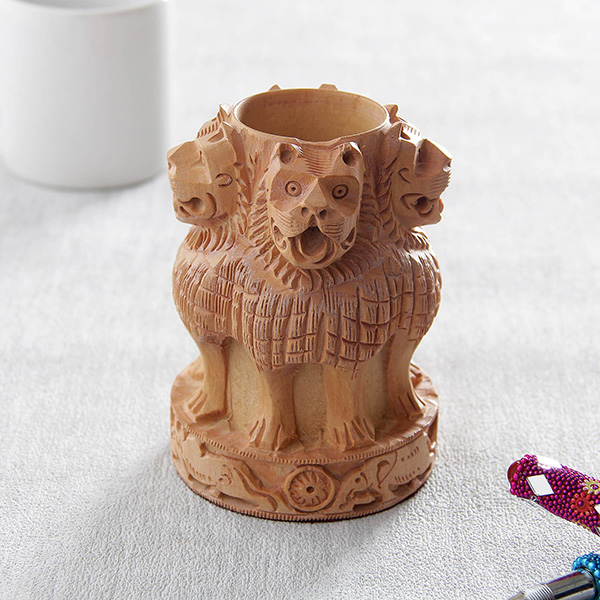 Traditional Ashok Stumb Carved Designer Pen Holder