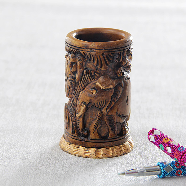 Antique Design Carved Wooden Pen Stand