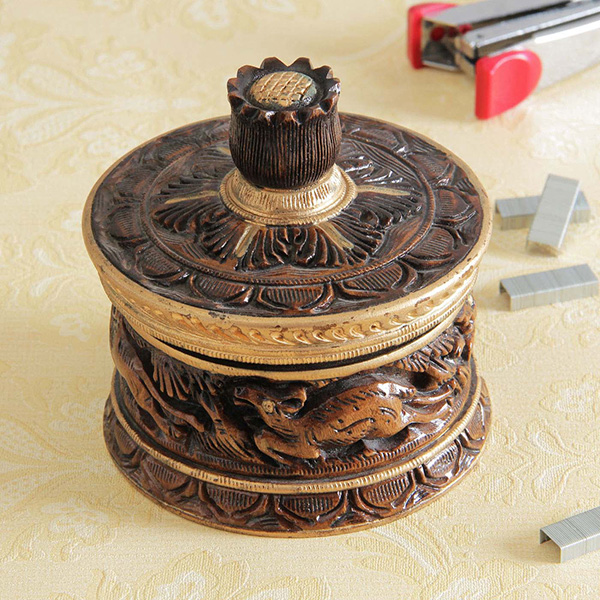 Unique Round Carved Wooden Pin Holder