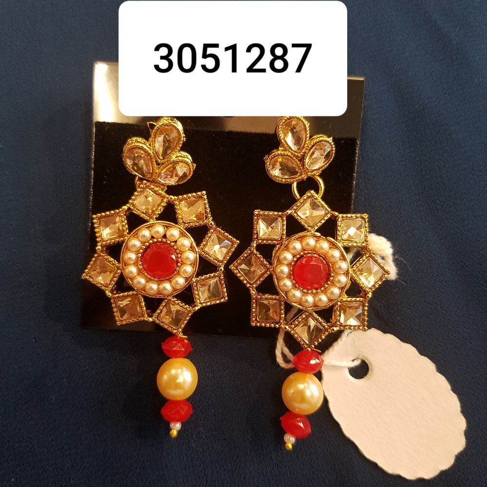 Earrings Indian Designer Golden Red Earrings #3051287 Earrings Indian Designer Golden Red Earrings #3051287