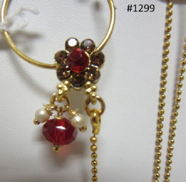 Golden Nose Ring w/ Chain. Indian Designer Golden Nose Ring Nath Golden Nose Ring w/ Chain. Indian Designer Golden Nose Ring Nath