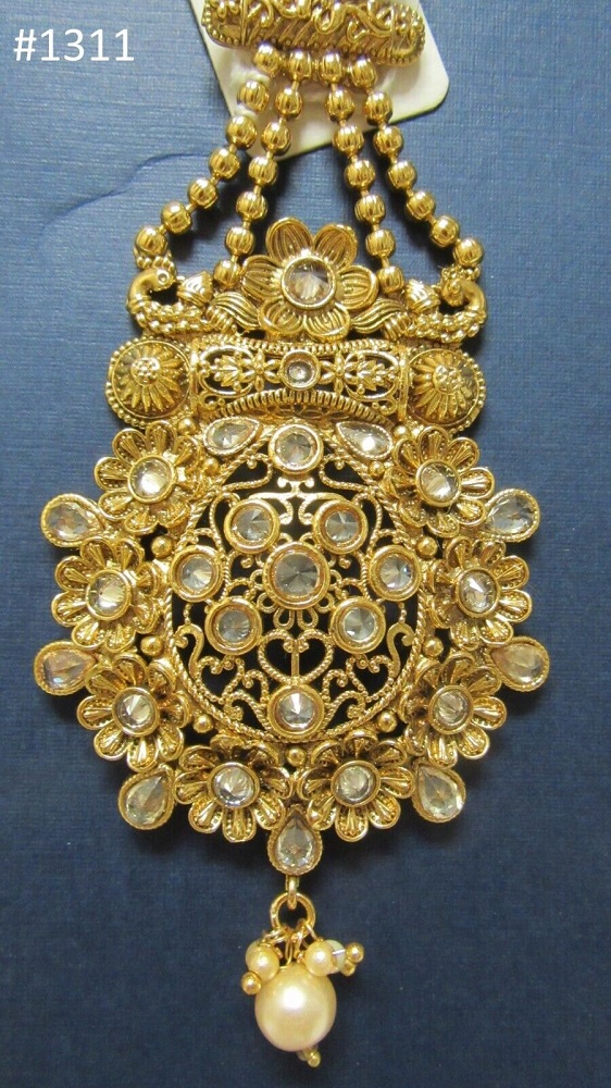 Indian Designer Golden Passa Side Tikka Hair Jewelry #3051311