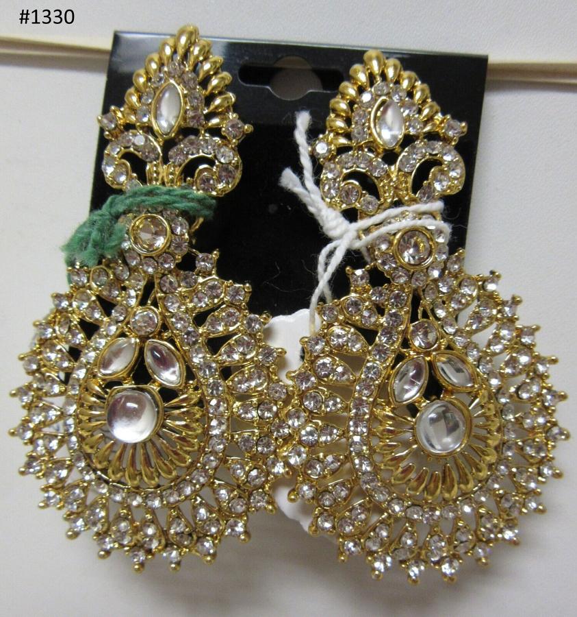 Indian Designer Traditional Earrings Golden CZ Stones Indian Designer Traditional Earrings Golden CZ Stones