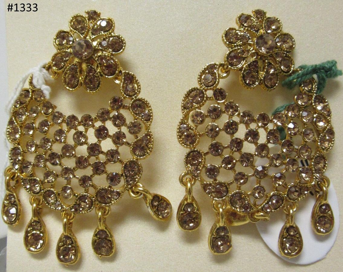 Traditional Earrings - Indian Designer Earrings Golden Gold Stones Traditional Earrings - Indian Designer Earrings Golden Gold Stones