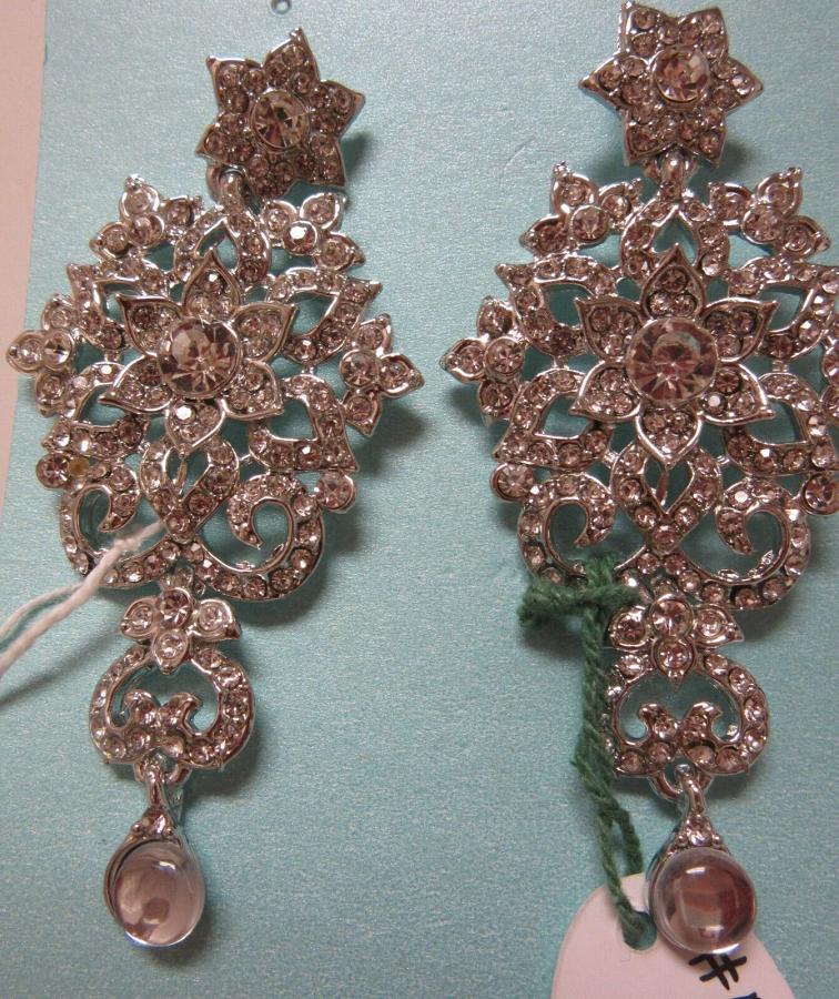 Earrings - Indian Designer Earrings Silver CZ Stones Earrings - Indian Designer Earrings Silver CZ Stones