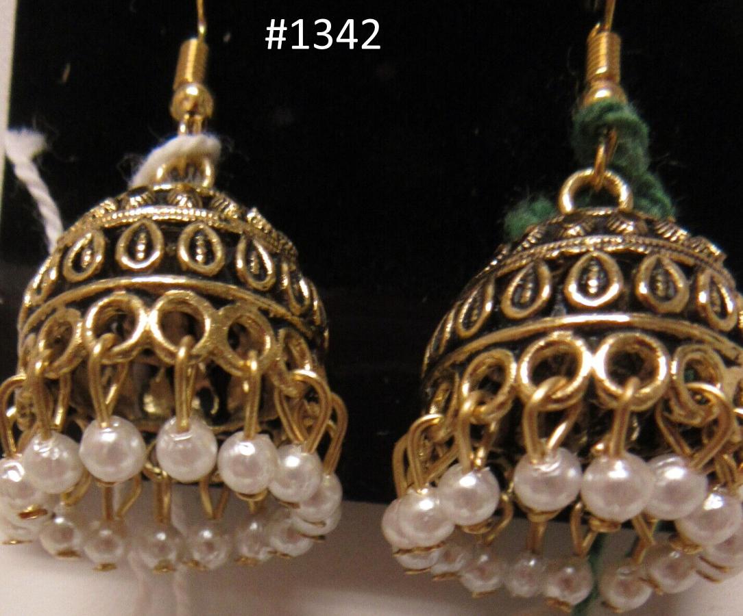 Earrings Indian Designer Jhumka Earrings Golden Pearl Beads #3051342