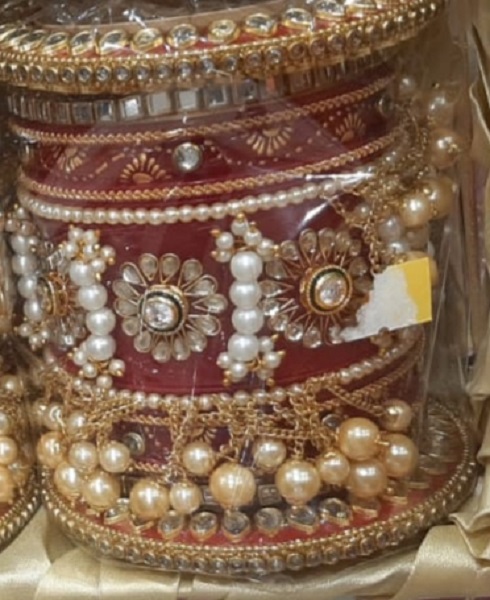 Golden Red Choodra Bangles Set w/ Pearl Work - 2.10 Size #3051356 Golden Red Choodra Bangles Set w/ Pearl Work - 2.10 Size #3051356