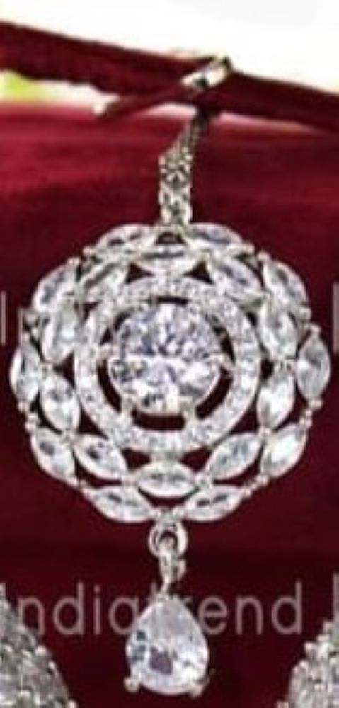 Indian Designer Silver Finish CZ Maang Tikka Jewelry #3051595 Indian Designer Silver Finish CZ Maang Tikka Jewelry #3051595