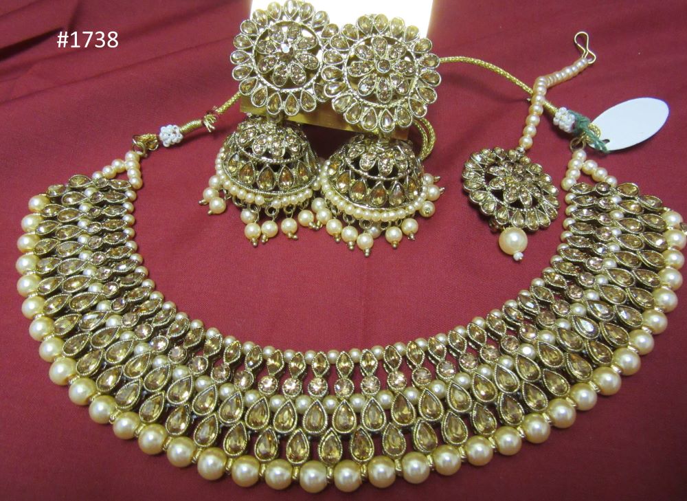 Indian Designer Gold Finish Pearl Beads Guloband Necklace 