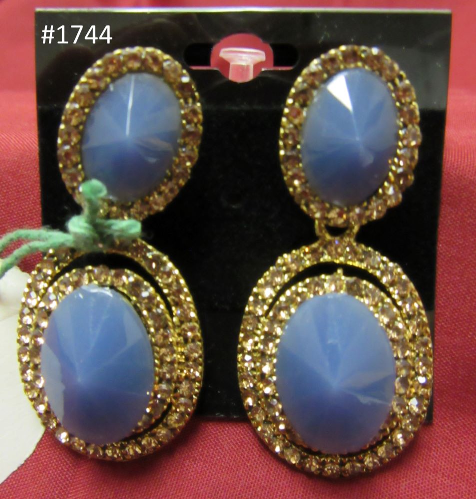Indian Designer Earrings Embellished w/ Golden Sapphire Blue Indian Designer Earrings Embellished w/ Golden Sapphire Blue