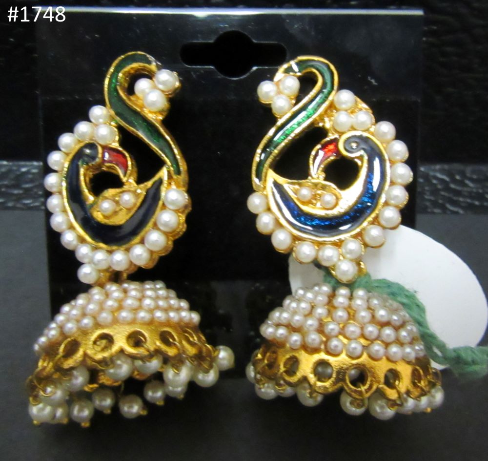 Earrings Indian Designer Earrings Golden Pearl Jhumki Earrings Indian Designer Earrings Golden Pearl Jhumki