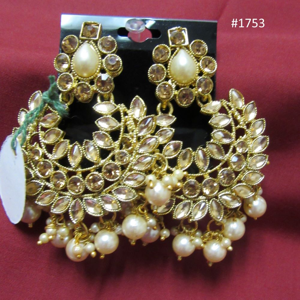 Indian Designer Golden Crystals Pearl Beads Stylish Earrings Indian Designer Golden Crystals Pearl Beads Stylish Earrings