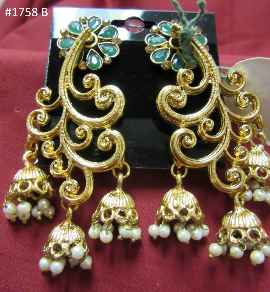 Indian Designer Earrings Golden Jhumki Hanging Pearl Earrings Indian Designer Earrings Golden Jhumki Hanging Pearl Earrings
