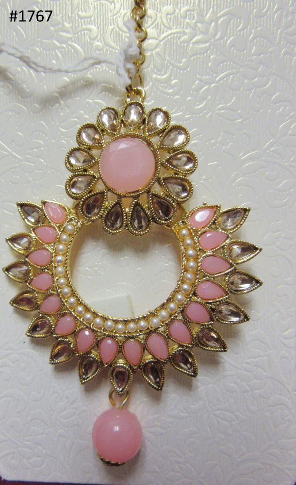 Tikka 3051768 Indian Designer Maang Tikka Golden CZ Pink Firozi Tikka 3051768 Indian Designer Maang Tikka Golden CZ Pink Firozi