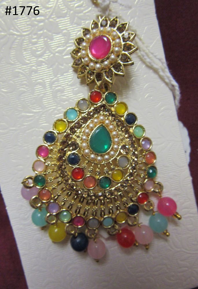 Tikka 3051776 Indian Designer Maang Golden Multi CZ Stones Tikka 3051776 Indian Designer Maang Golden Multi CZ Stones