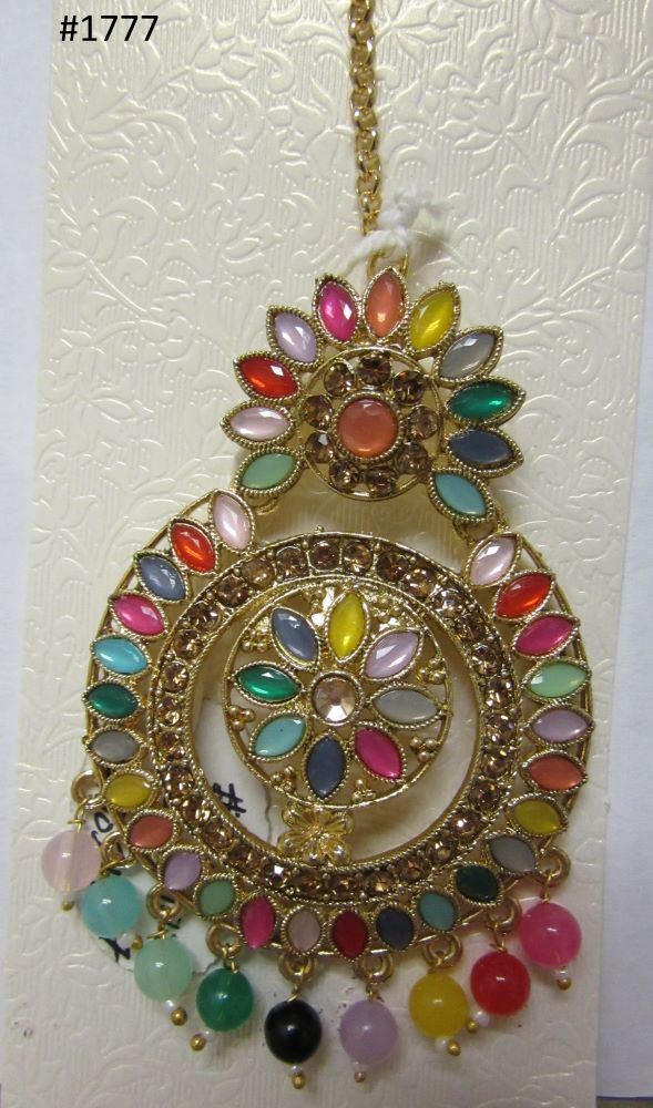 Tikka Indian Designer Maang Golden Multi CZ Stones #3051777
