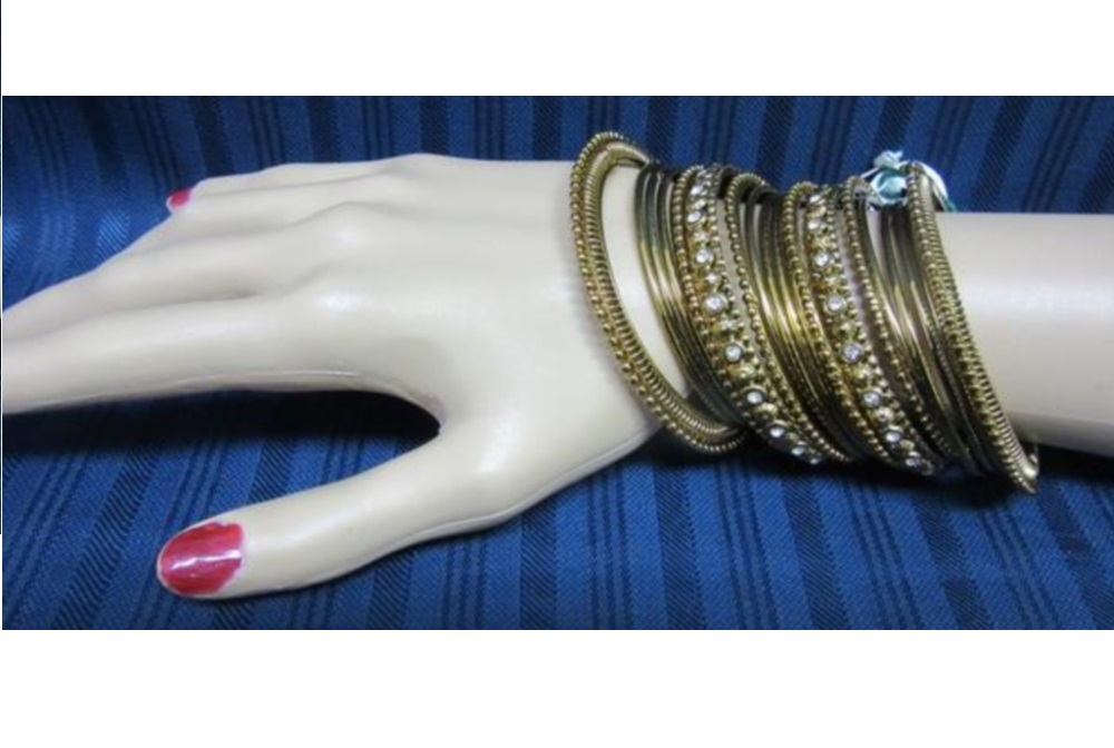 Golden Bangles w/ Stone Work - 20 Pcs