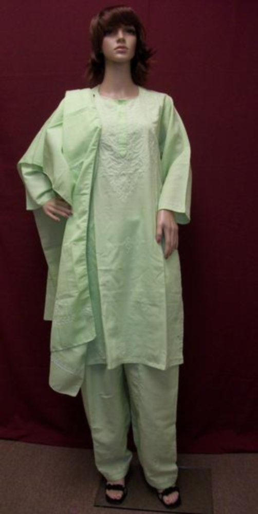 Pistachio Cotton Salwar Kameez Dupatta w/ Embroidery - (L)