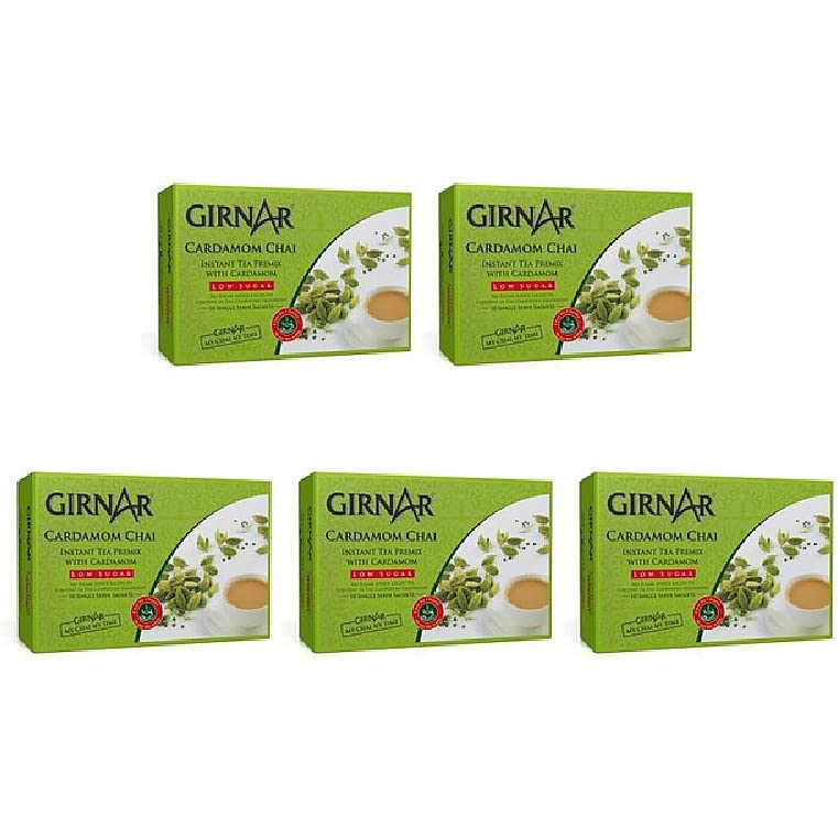 Pack Of 5 - Girnar Instant Cardamom Chai Milk Tea Reduced Sugar - 120 Gm (4.2 Oz)