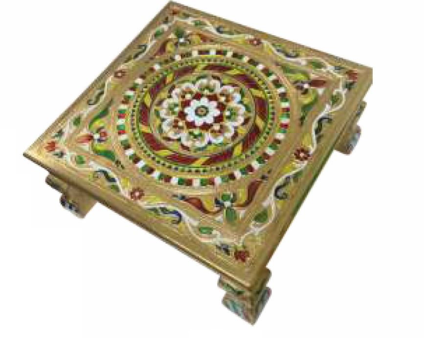 Meenakari Bajot, Golden Chowki for Puja, Home Decor or Gift 10" - 30"