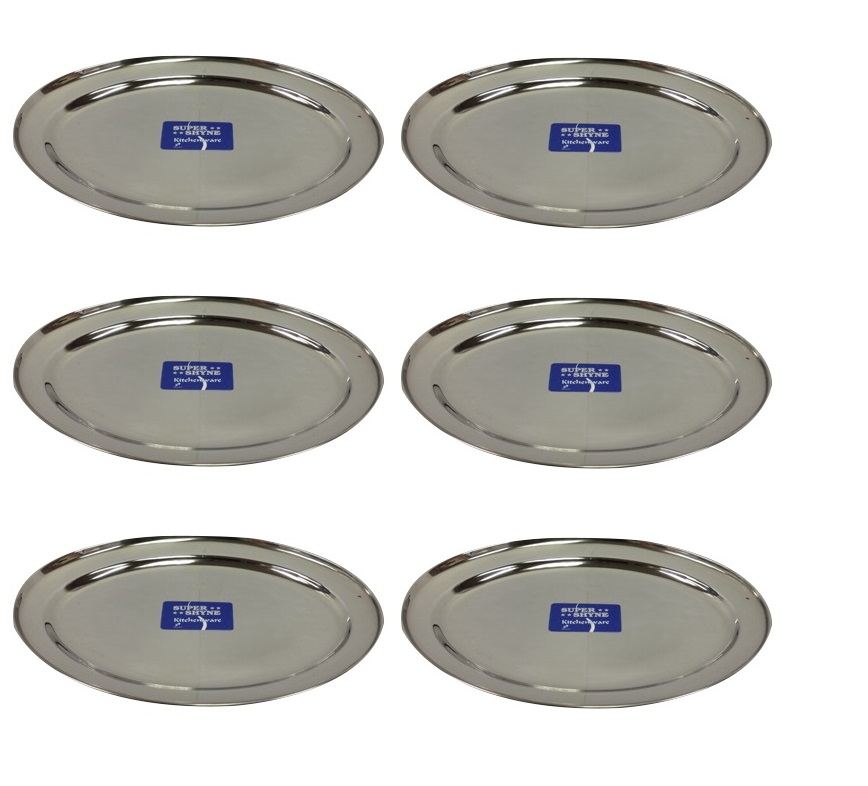 Fine Quality Rimmed Oval Stainless Steel Thali / Tray 10"-12" - 6 Pcs Fine Quality Rimmed Oval Stainless Steel Thali / Tray 10"-12" - 6 Pcs