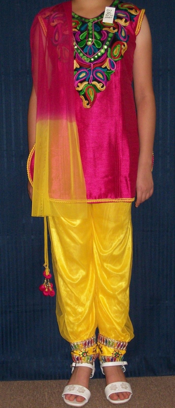 Pretty Pink Yellow Mumbai Kurti Pajama Set (8 to 10 Year Old)