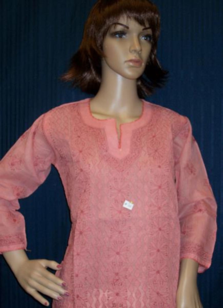 Blouse 032 Cotton Peach Hand Embroidered Tunic Top Kurti Small Size Blouse 032 Cotton Peach Hand Embroidered Tunic Top Kurti Small Size