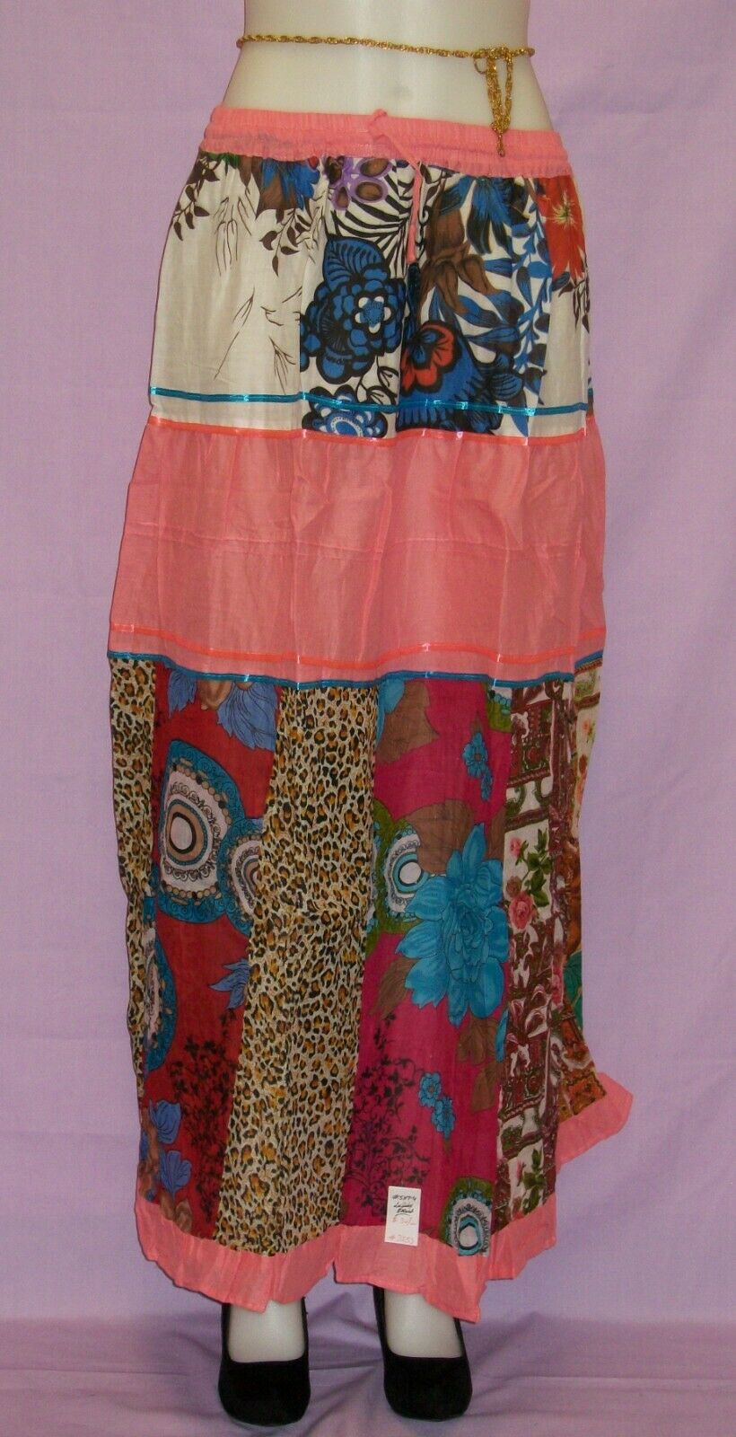 Skirt Pink Multi-Color Printed Long Skirt Shieno Sarees #3253