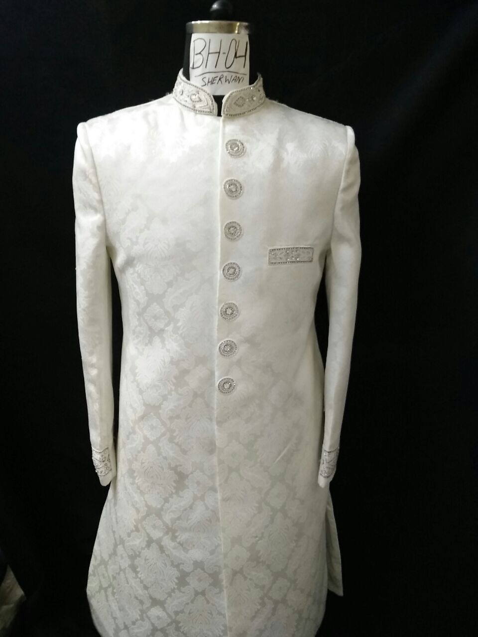 Heavy Indo-Western Cream Men Sherwani w 