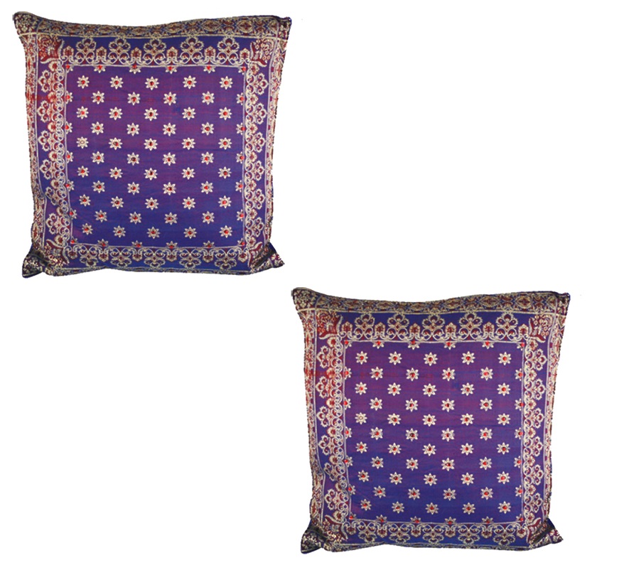 BURGANDY & GOLD BROCADE CUSHION w/ PILLOW INSIDE (SET OF 2)