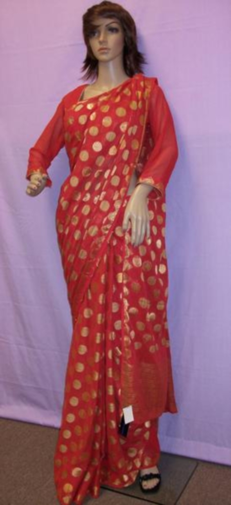 Traditional Red Gold Chiffon Designer Party Wear Saree Traditional Red Gold Chiffon Designer Party Wear Saree