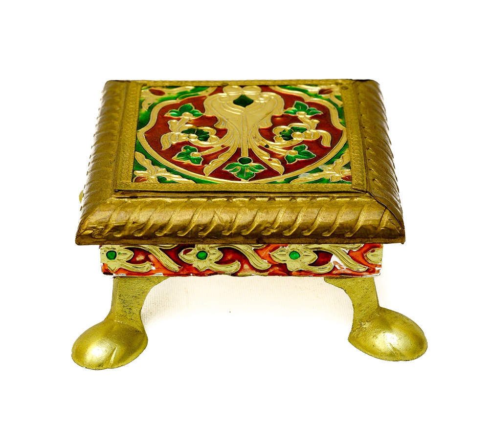 Intricate Golden Meenakari Bajot Chowki Mandir Deity 6" Intricate Golden Meenakari Bajot Chowki Mandir Deity 6"