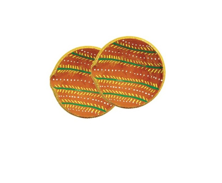 12 Pcs Handmade & Hand Painted Traditional Design Clay Diwali Diya 3.5"