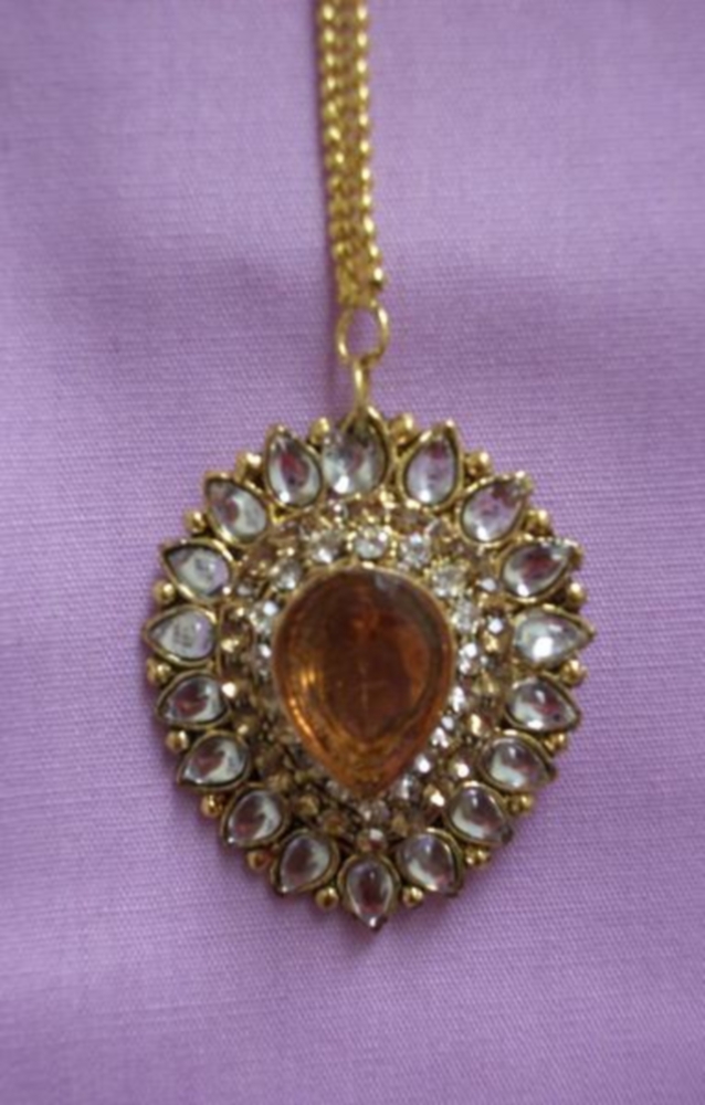 Maang Tikka, Golden Kundan Stone Tikka Head Jewelry #3593 Maang Tikka, Golden Kundan Stone Tikka Head Jewelry #3593