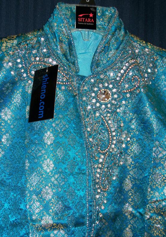 Turquoise Sherwani Kurta Pajama w/ Dupatta for Boys #3630