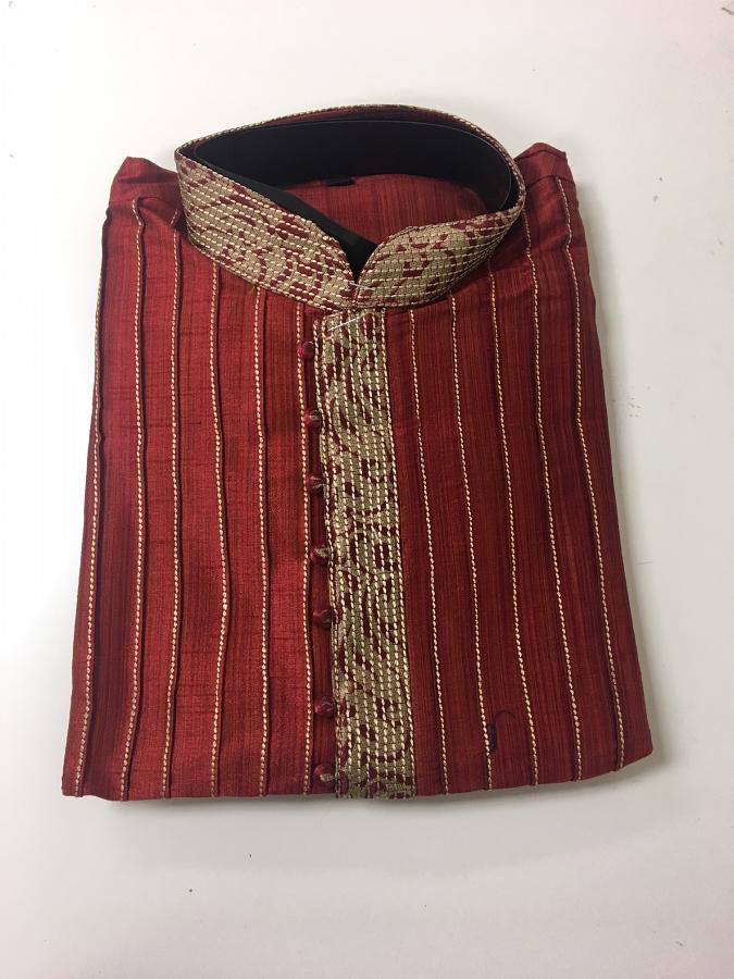 Maroon Striped Traditional Men's Kurta for Special Occasion Size-38 Maroon Striped Traditional Men's Kurta for Special Occasion Size-38