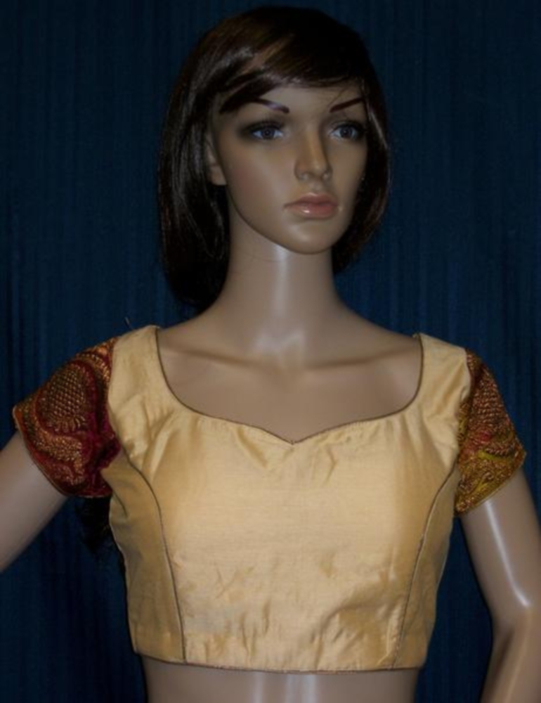 Beige Golden Back Open Silk Blouse for Sarees (M & L) Beige Golden Back Open Silk Blouse for Sarees (M & L)