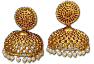 Beautiful Ethnic Design Golden Jhumka Earrings w/ Small Pearls
