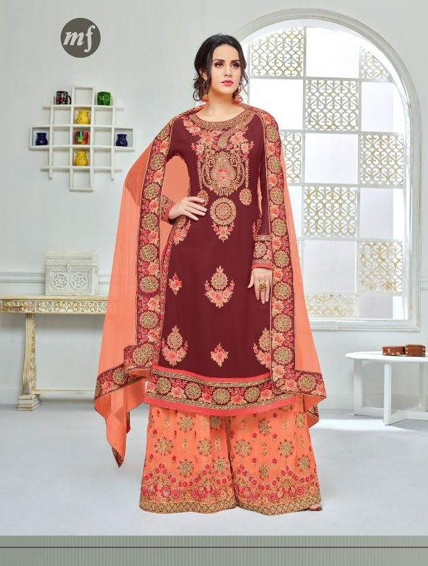 Designer Pakistani Indian Maroon Peach Plazzo Salwar Kameez Suit 