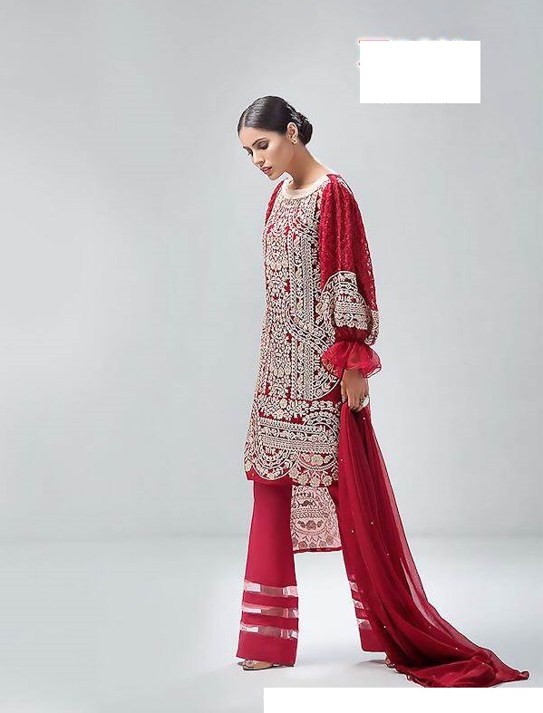 Designer Red Heavy Work Plazzo Anarkali Salwar Kameez Suit