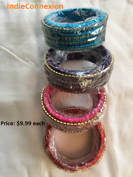Set of 4 Silk Thread Bangles w/ Clear Stones